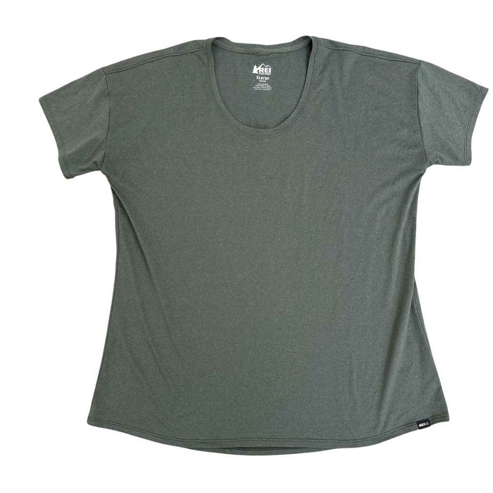 REI Co-op Womens XL Olive Green Heathered Scoop Neck Active T-Shirt Hiking Tee